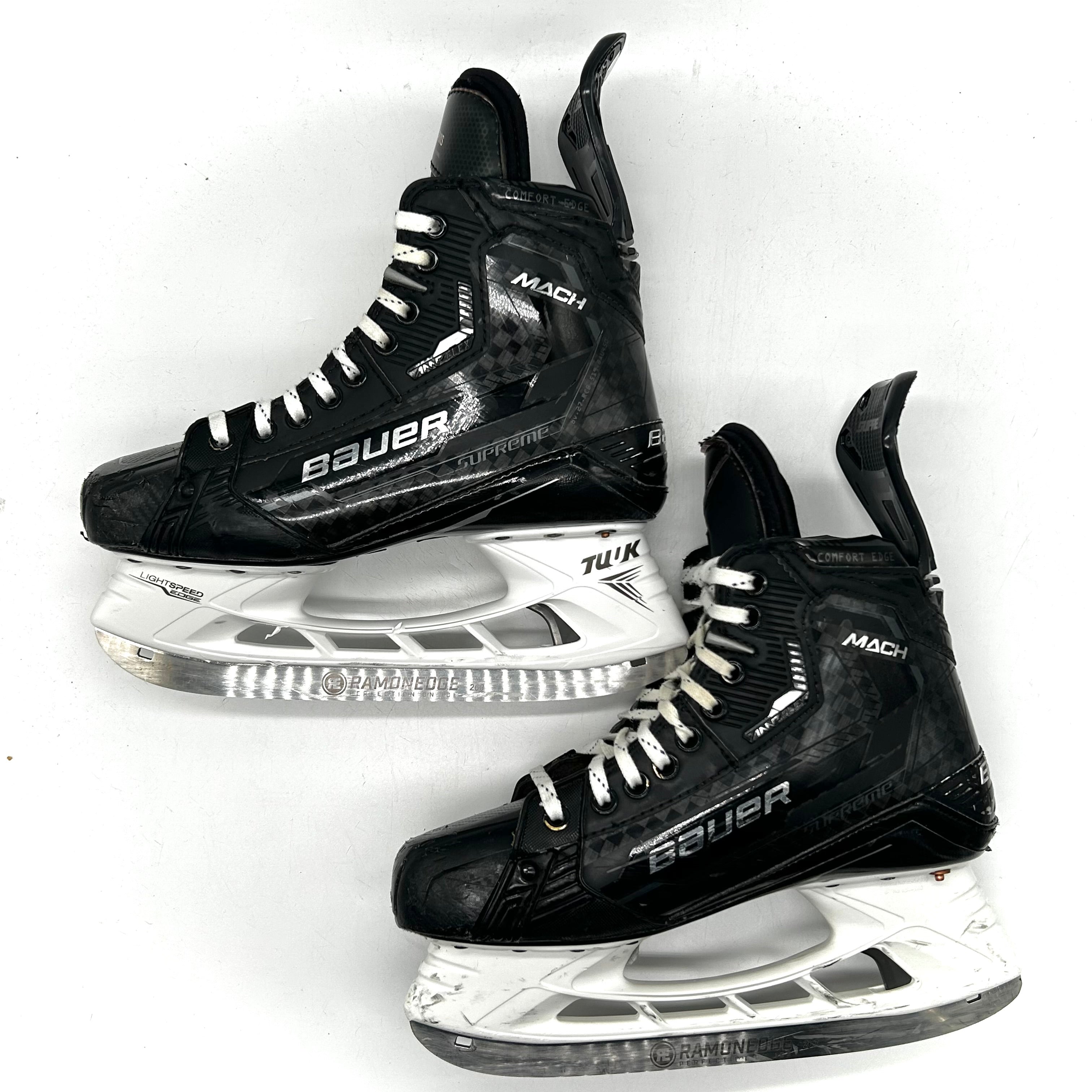Bauer Supreme Mach - Patins NHL Pro Stock d'occasion - Seth Jarvis - Taille L : 7,25D/R : 7,5D